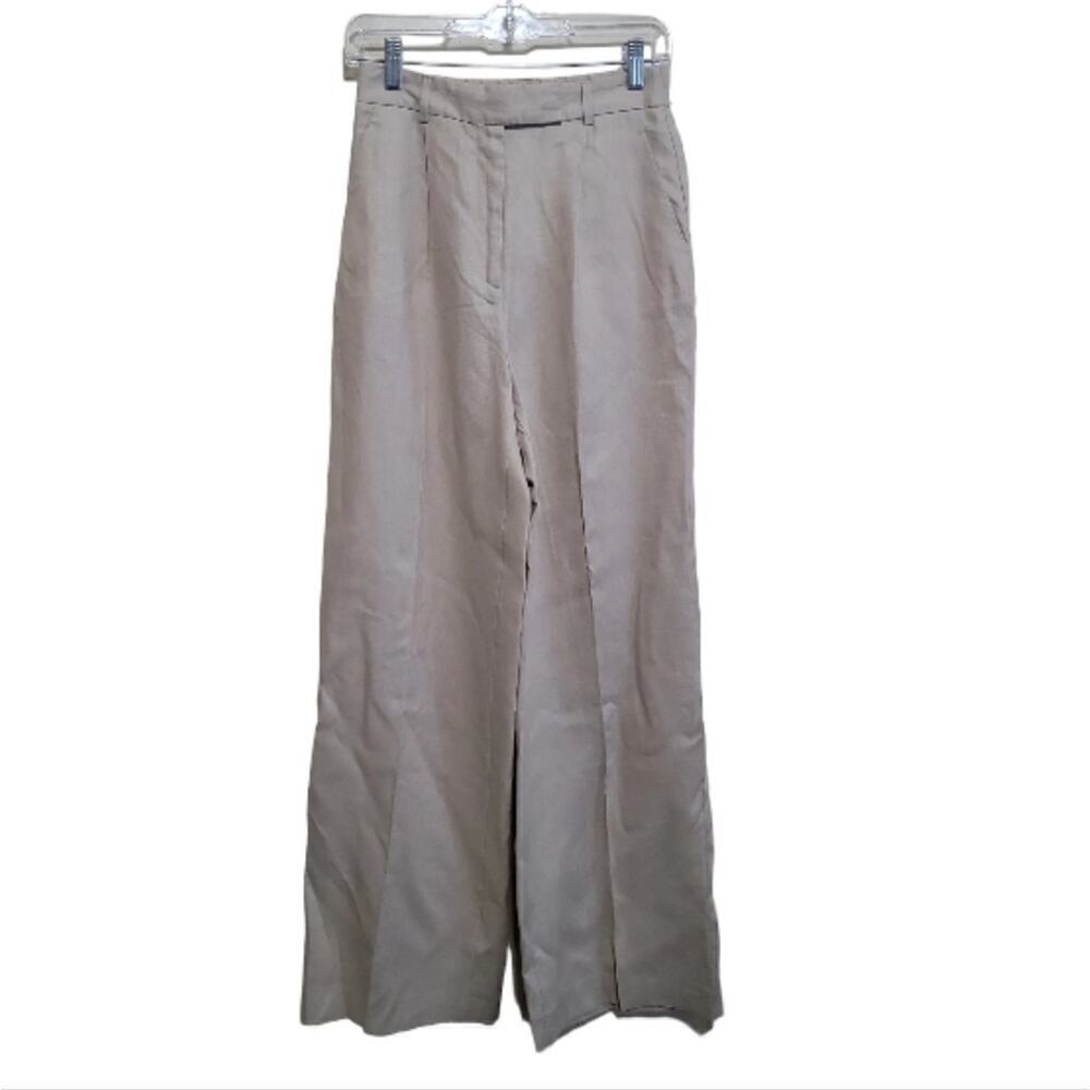 Zara Women's Khaki Linen Wideleg Trouser Pants With Pockets Size XSmall NWT